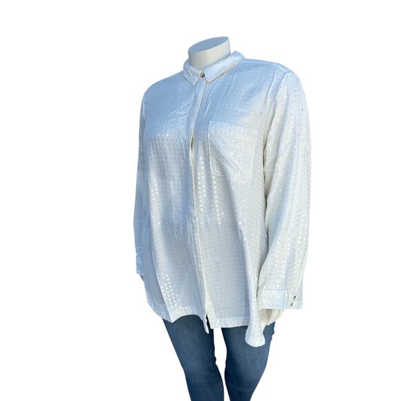 Anthropologie Pilcro Womens Button Up Top Size 3X White Sequin Long Sleeve Bling - Picture 6 of 16